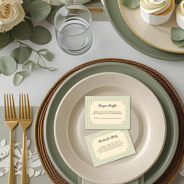 Modern Sage Green Gingham Baby Shower Enclosure  Card (Creator Uploaded)