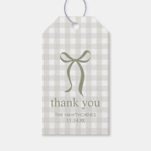 Modern Sage Green Gingham Baby Shower Thank You Gift Tags