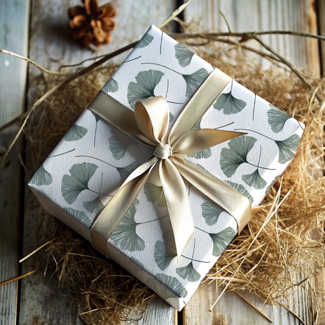Modern Sage Green Ginkgo foliage  Wrapping Paper Sheet (Creator Uploaded)