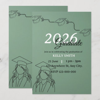 Modern Sage Green GIRL Minimalist Graduation Invitation