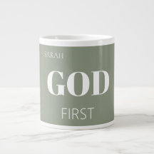 Modern Sage Green God First Faith Saying Slogan