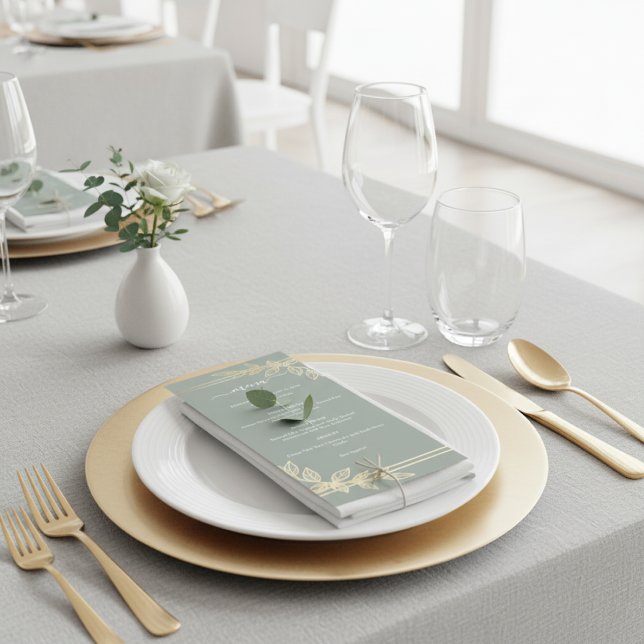 Modern Sage Green Gold Botanical Wedding Menu (Creator Uploaded)