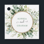 Modern Sage Green Gold Eucalyptus Wedding Party Favour Tags<br><div class="desc">These classy favour tags feature beautiful watercolor greenery in green and gold complimented with modern and stylish lettering. Use the template fields to add your own wording. Please click the "Customise Further" button to re-arrange elements if required.</div>