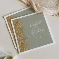 Modern Sage Green Gold Glitter Wedding