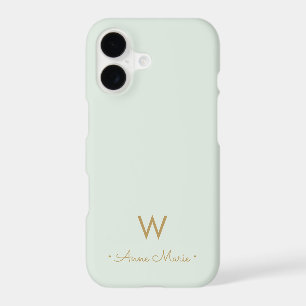 Modern Sage Green Gold Script Monogram