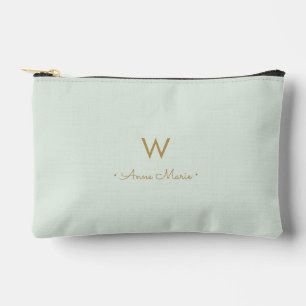 Modern Sage Green Gold Script Monogram Accessory Pouch