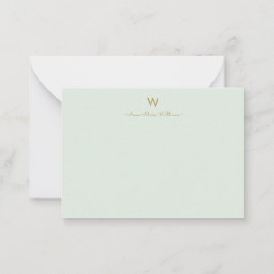 Modern Sage Green Gold Script Monogram Card