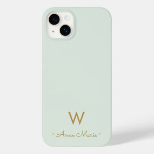 Modern Sage Green Gold Script Monogram Case-Mate iPhone 14 Plus Case