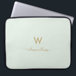 Modern Sage Green Gold Script Monogram Laptop Sleeve<br><div class="desc">A modern,  elegant monogram design with gold handwritten minimalist script typography and sans serif block typography on an elegant pale pastel Sage Green background. The monogram and name can be easily personalised.</div>
