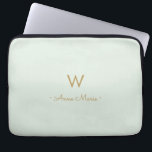 Modern Sage Green Gold Script Monogram Laptop Sleeve<br><div class="desc">A modern,  elegant monogram design with gold handwritten minimalist script typography and sans serif block typography on an elegant pale pastel Sage Green background. The monogram and name can be easily personalised.</div>