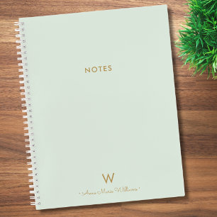 Modern Sage Green Gold Script Monogram Notebook