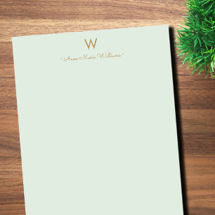 Modern Sage Green Gold Script Monogram Notepad