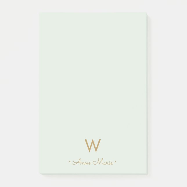 Modern Sage Green Gold Script Monogram Post-it Notes (Front)