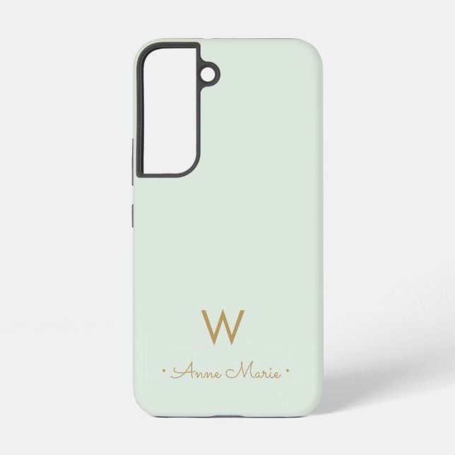 Modern Sage Green Gold Script Monogram Samsung Galaxy S22 Case (Back)