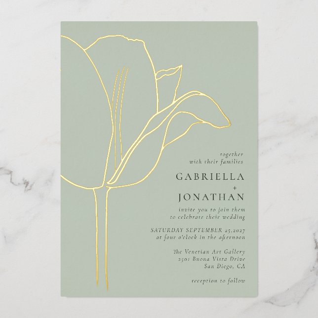 Modern Sage Green Gold Tulip Wedding (Front)