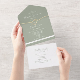 Modern Sage Green Gold Wedding All In One Invitation
