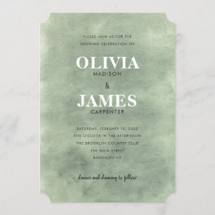 Modern Sage Green Grey Romantic Watercolor Wedding Invitation