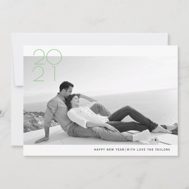 Modern sage green Happy New Year 2020 photo Holiday Card (Front)