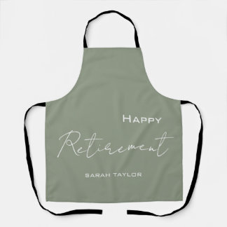 Modern Sage Green Happy Retirement Personalised Apron