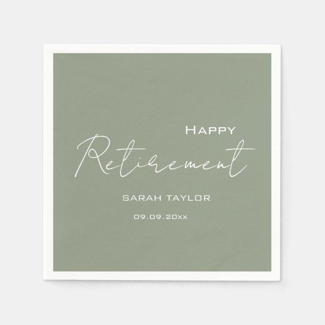 Modern Sage Green Happy Retirement Personalised  Napkin (Front)