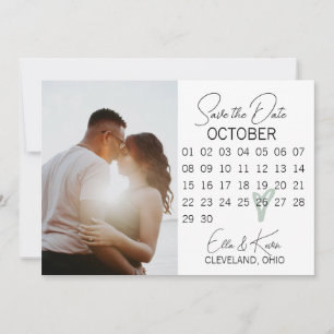 Modern Sage Green Heart Photo Save The Date Card