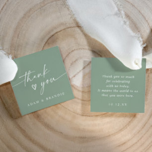 Modern Sage Green Heart Thank You Wedding Favour Tags