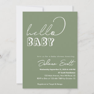 Modern Sage Green Hello Baby Baby Shower Invitation