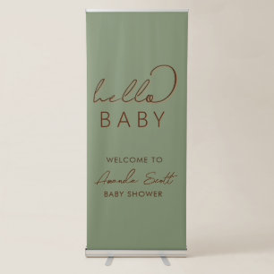 Modern Sage Green Hello Baby Welcome Baby Shower Retractable Banner
