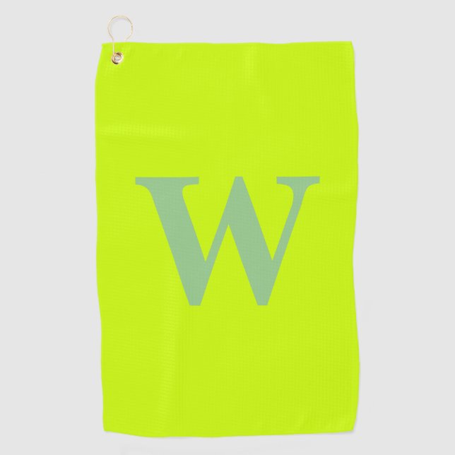 Modern Sage Green Initial Letter | Lime Zest Golf Towel (Front)