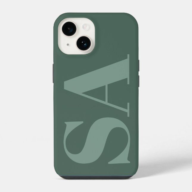 Modern sage green initial minimal contemporary iPhone case (Back)