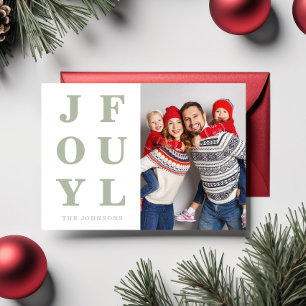 Modern Sage Green Joyful One Photo Christmas Holiday Card