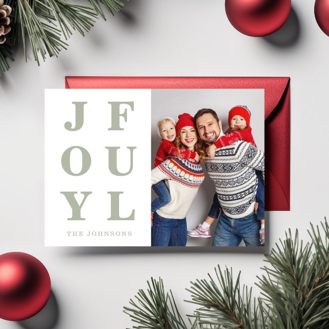 Modern Sage Green Joyful One Photo Christmas Holiday Card (Modern Sage Green Joyful One Photo Christmas Holiday Card)
