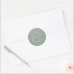 Modern Sage Green Leafy Crest Monogram Wedding Cla Classic Round Sticker<br><div class="desc">We're loving this trendy, modern sage green wedding Envelope Seal! Simple, elegant, and oh-so-pretty, it features a hand drawn leafy wreath encircling a modern wedding monogram. It is personalised in elegant typography, Finally, it is trimmed in a delicate frame. Veiw suite here: https://www.zazzle.com/collections/sage_green_leafy_crest_monogram_wedding_invitation-119735143483526238 Contact designer for matching products to complete...</div>