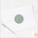Modern Sage Green Leafy Crest Monogram Wedding Cla Classic Round Sticker<br><div class="desc">We're loving this trendy, modern sage green wedding Envelope Seal! Simple, elegant, and oh-so-pretty, it features a hand drawn leafy wreath encircling a modern wedding monogram. It is personalised in elegant typography, Finally, it is trimmed in a delicate frame. Veiw suite here: https://www.zazzle.com/collections/sage_green_leafy_crest_monogram_wedding_invitation-119735143483526238 Contact designer for matching products to complete...</div>