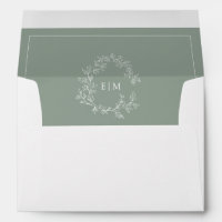 Modern Sage Green Leafy Crest Monogram Wedding