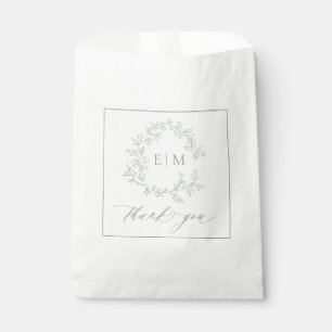 Modern Sage Green Leafy Crest Monogram Wedding Favour Bags
