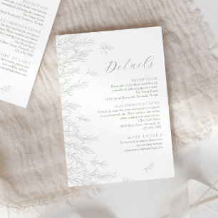 Modern Sage Green Leaves Wedding Details Enclosure Card