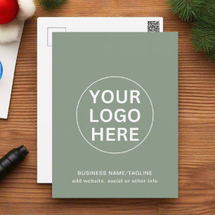 Modern Sage Green Logo l Business Holiday  Postcard