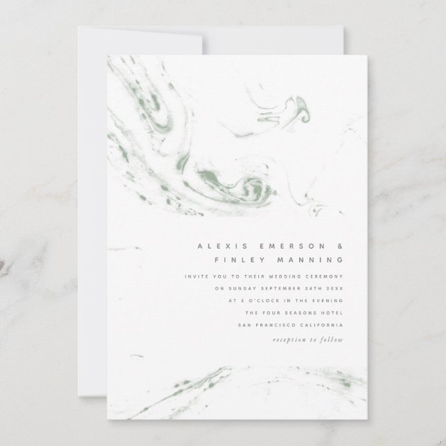 Modern Sage Green Marbling Wedding Invitation (Front)