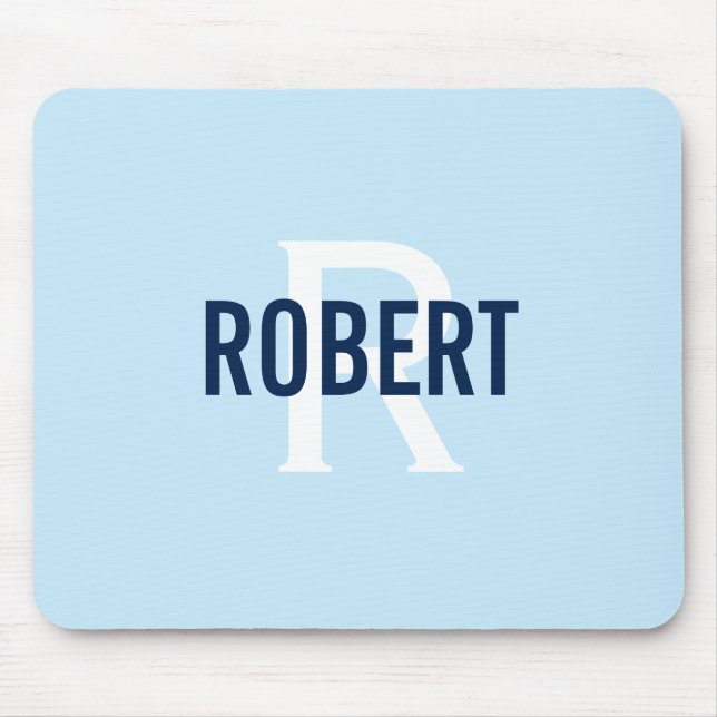 Modern sage green men monogram name mouse mat (Front)