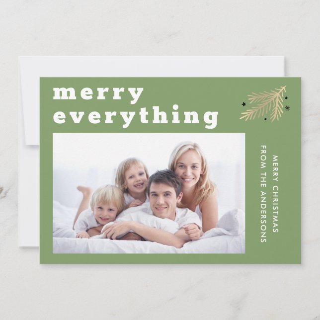 Modern Sage Green Merry Everything Photo Holiday Card (Front)