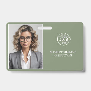 Modern Sage Green Minimal Company Employee Photo ID Badge