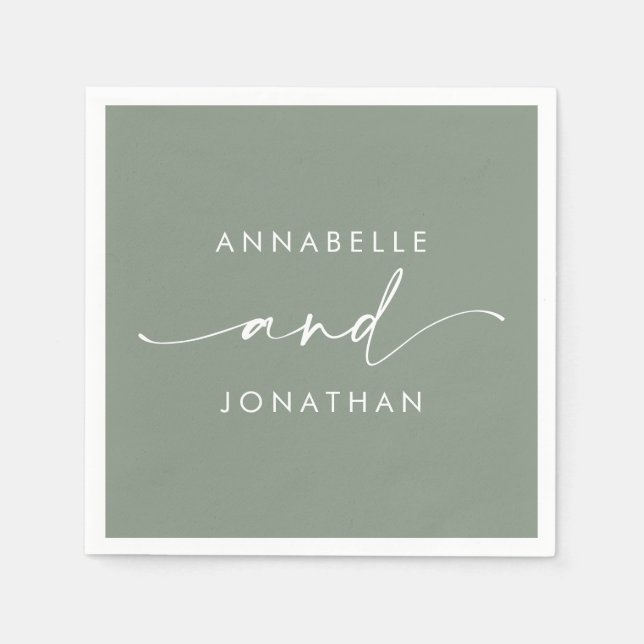 Modern sage green minimal contemporary wedding napkin (Front)