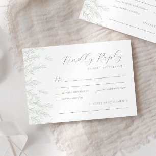 Modern Sage Green Minimal Leaves Wedding RSVP Card