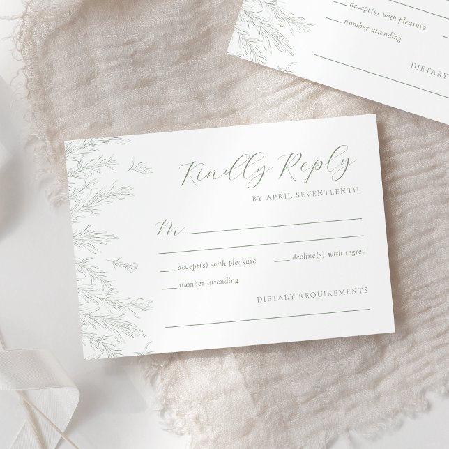 Modern Sage Green Minimal Leaves Wedding RSVP Card (Creator Uploaded)