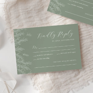 Modern Sage Green Minimal Leaves Wedding RSVP Card