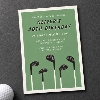 Modern Sage Green Minimal Men's Golf 40th Birthday Invitation