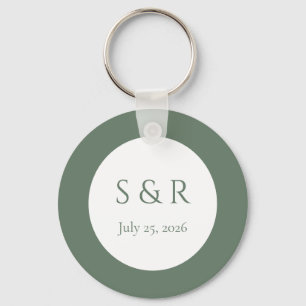 Modern Sage Green Minimal Monogram Wedding Favour Key Ring