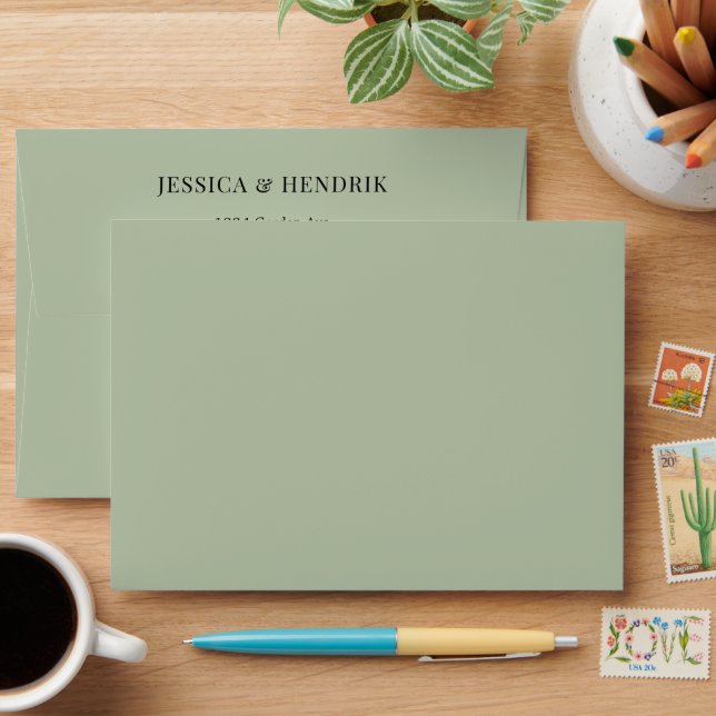 Modern Sage Green Minimalist Elegant Envelope (Desk)