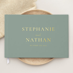 Modern Sage Green Minimalist Gold Foil Wedding Guest Book
